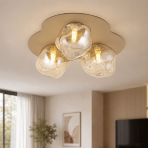 Plafoniera design moderna con 3 sfere in vetro cognac plasmato 